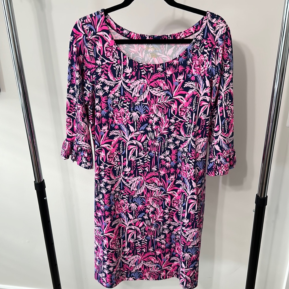 Lilly Pulitzer Sophie Ruffle Dress Bright Navy Swing of Things Sz L NWT